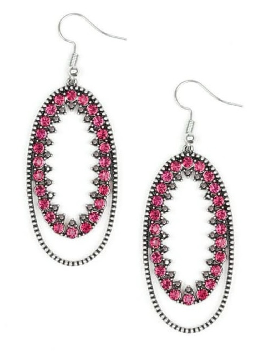 Pink rhinestone studded oval earrings